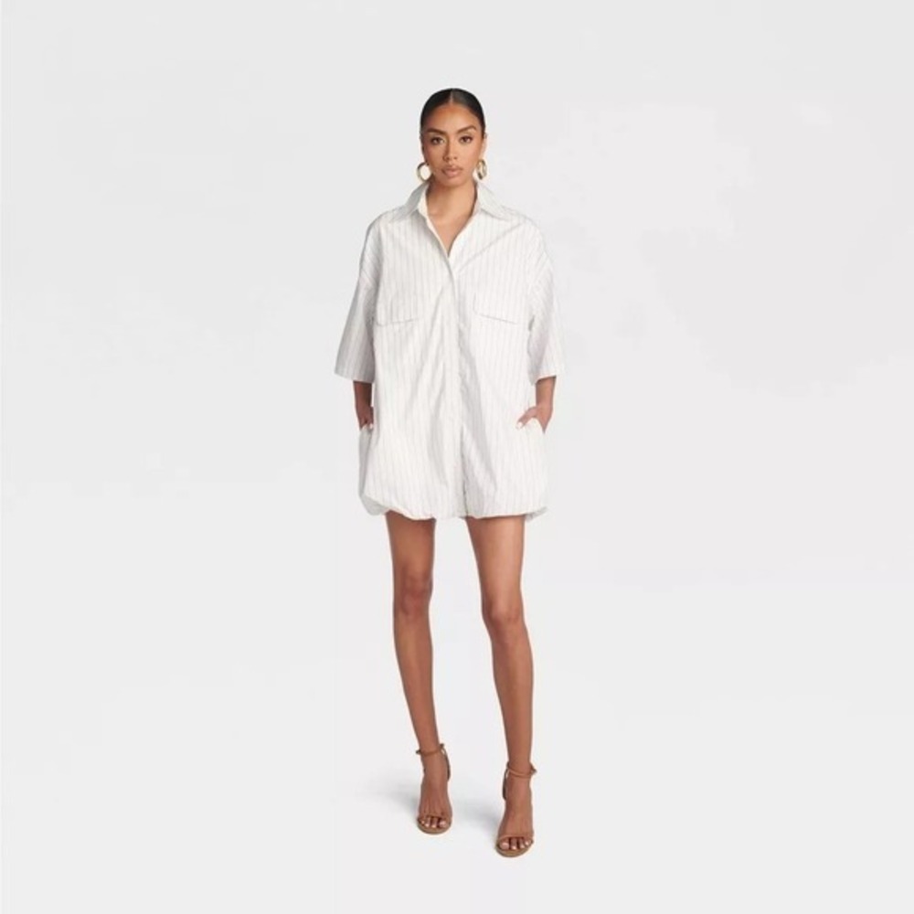 KBB KAHLANA Target S Small Short Sleeve The Bubble Shirt Dress White/Navy Mini